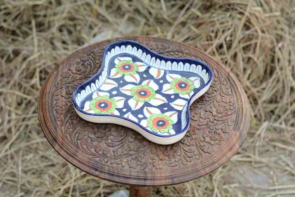 Blue pottery Star shape serving dish - Duplicate IMG # 1