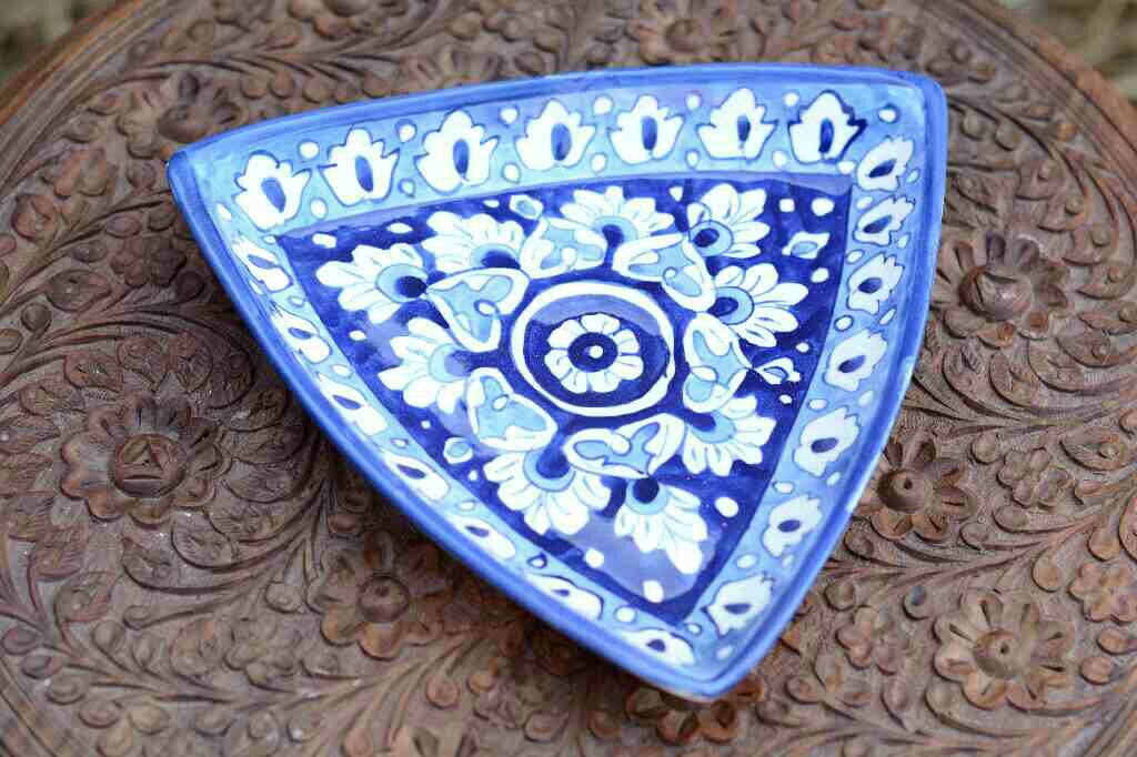 Blue pottery Triangular dish - Duplicate IMG # 1