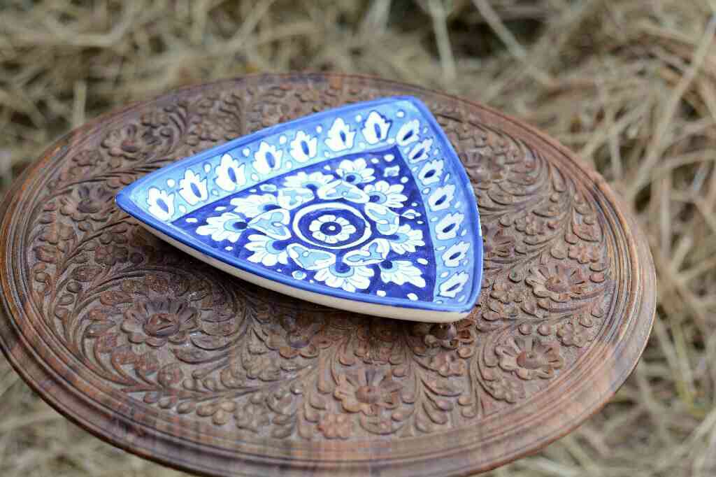 Blue pottery Triangular dish - Duplicate IMG # 2