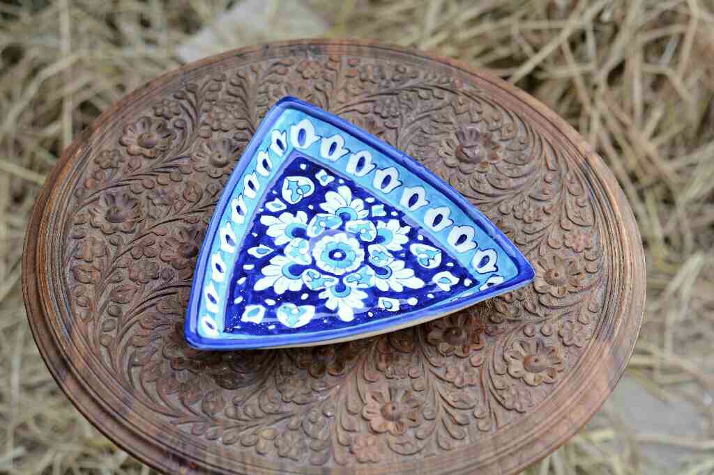 Blue pottery Triangular dish - Duplicate IMG # 1