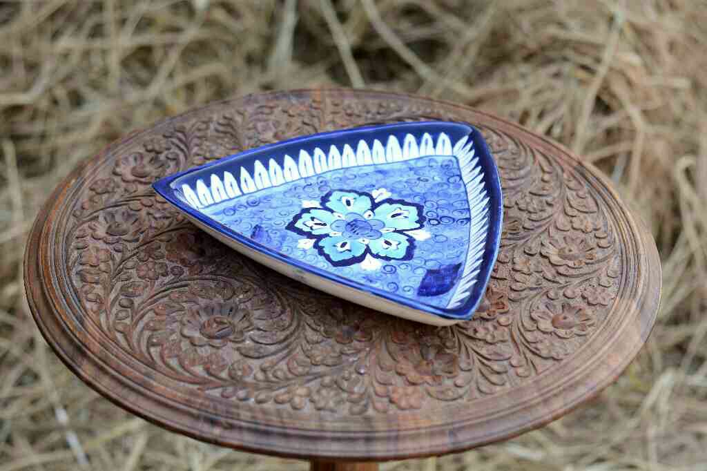 Blue pottery Triangular dish - Duplicate IMG # 1