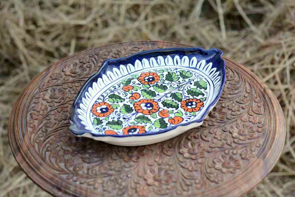 Blue pottery Triangular dish - Duplicate IMG # 1