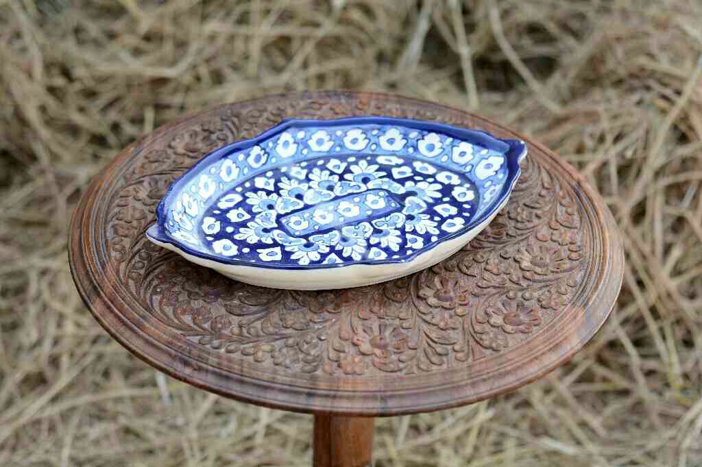 Blue pottery Triangular dish - Duplicate IMG # 1