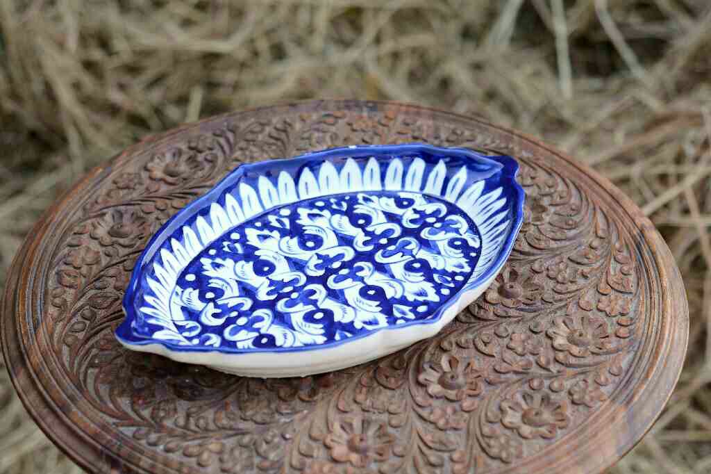 Blue pottery Triangular dish - Duplicate IMG # 1