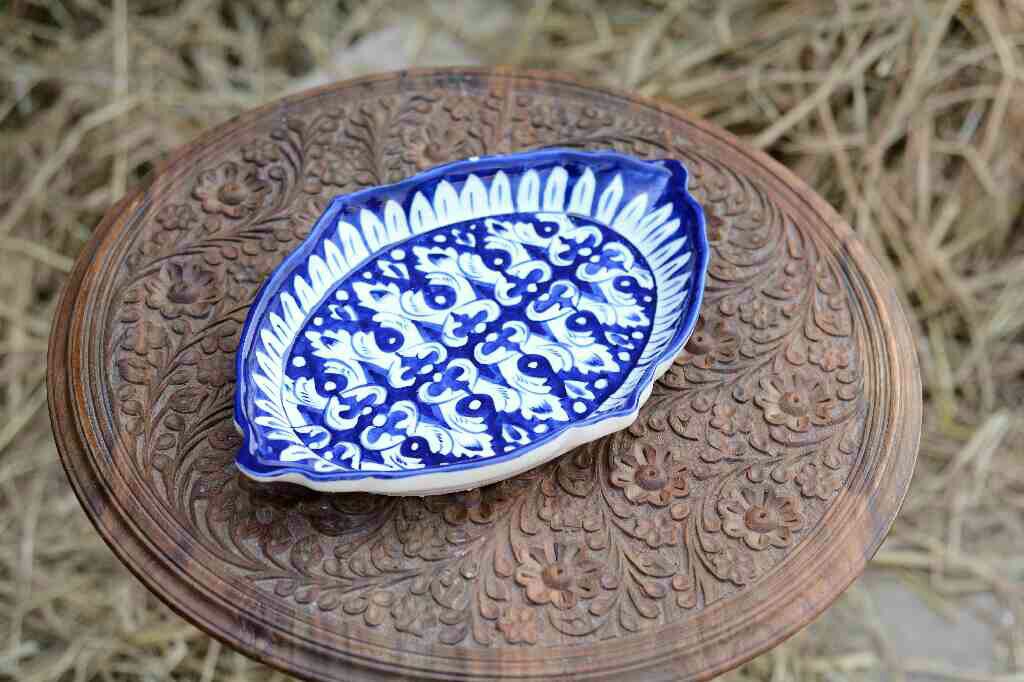 Blue pottery Triangular dish - Duplicate IMG # 1