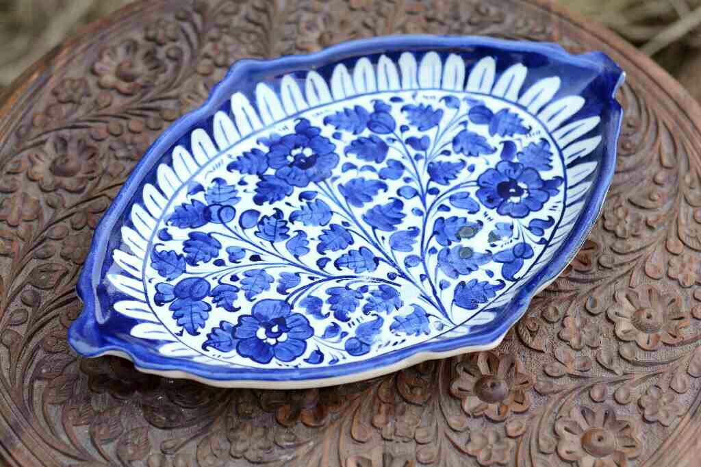 Blue pottery Triangular dish - Duplicate IMG # 1