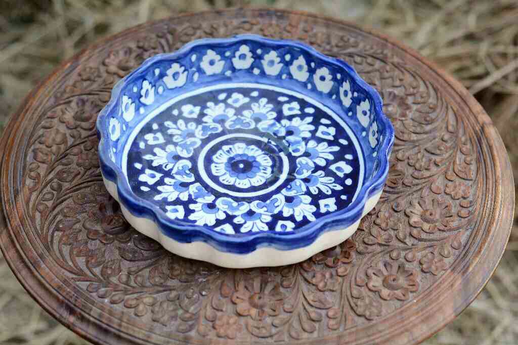 Blue pottery Apple dish - Duplicate IMG # 1