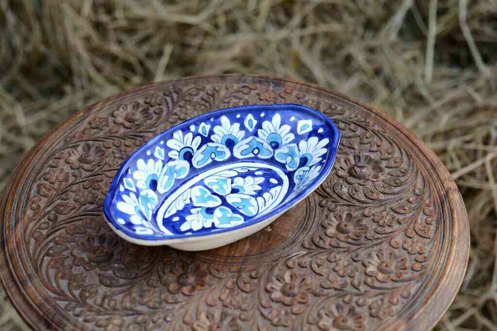 Blue Pottery Oval shape raita bowl IMG # 1