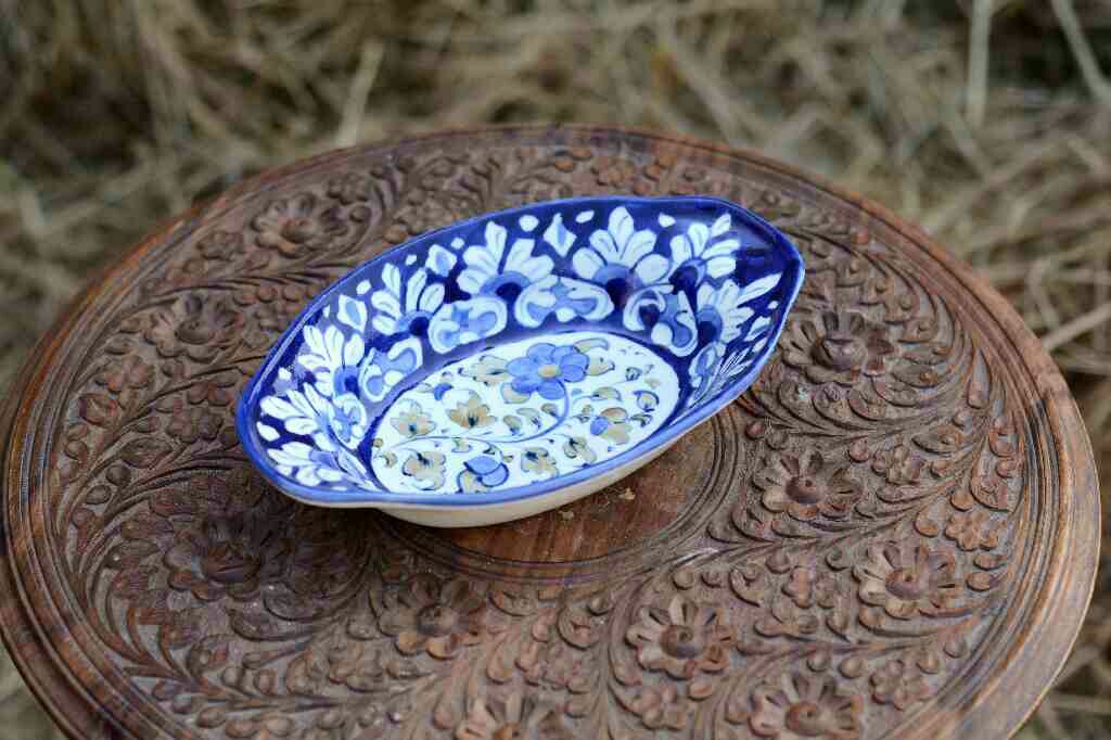 Blue Pottery Oval shape raita bowl - Duplicate IMG # 1