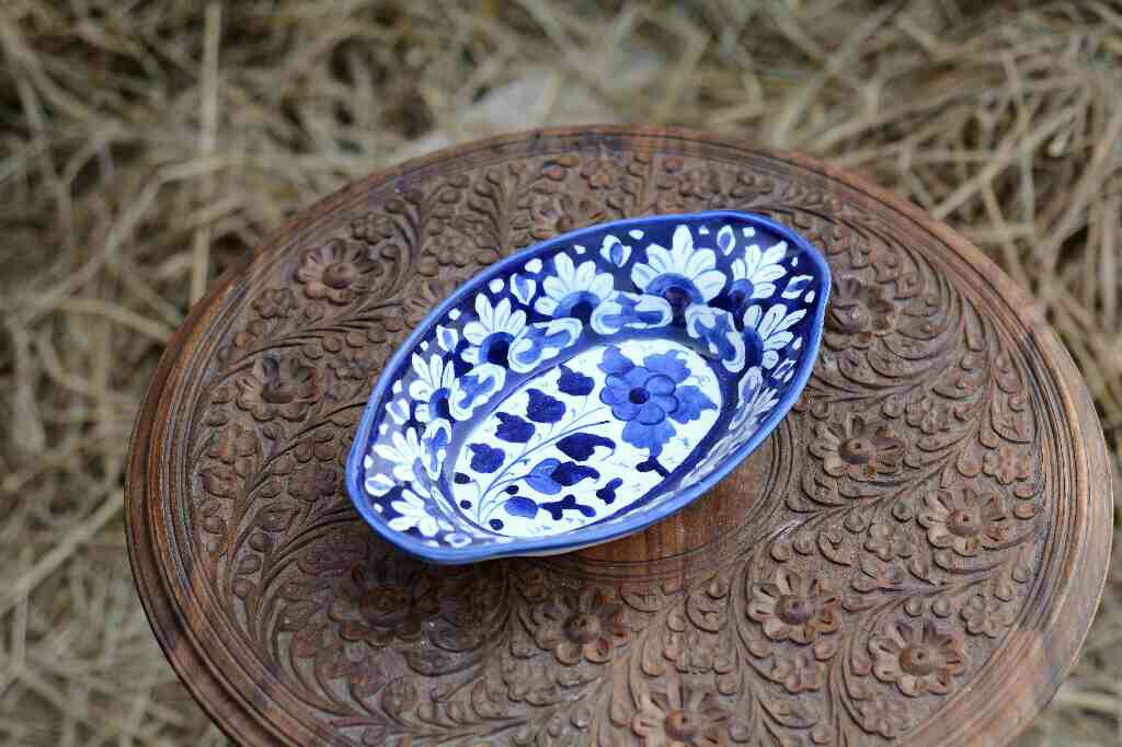 Blue Pottery Oval shape raita bowl - Duplicate IMG # 1