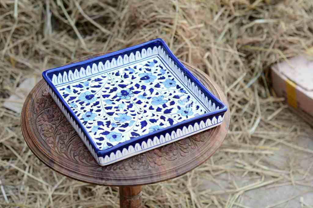 Blue Pottery Square shape Serving tray - Duplicate IMG # 1