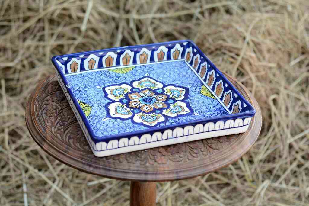 Blue Pottery Square shape Serving tray - Duplicate IMG # 1