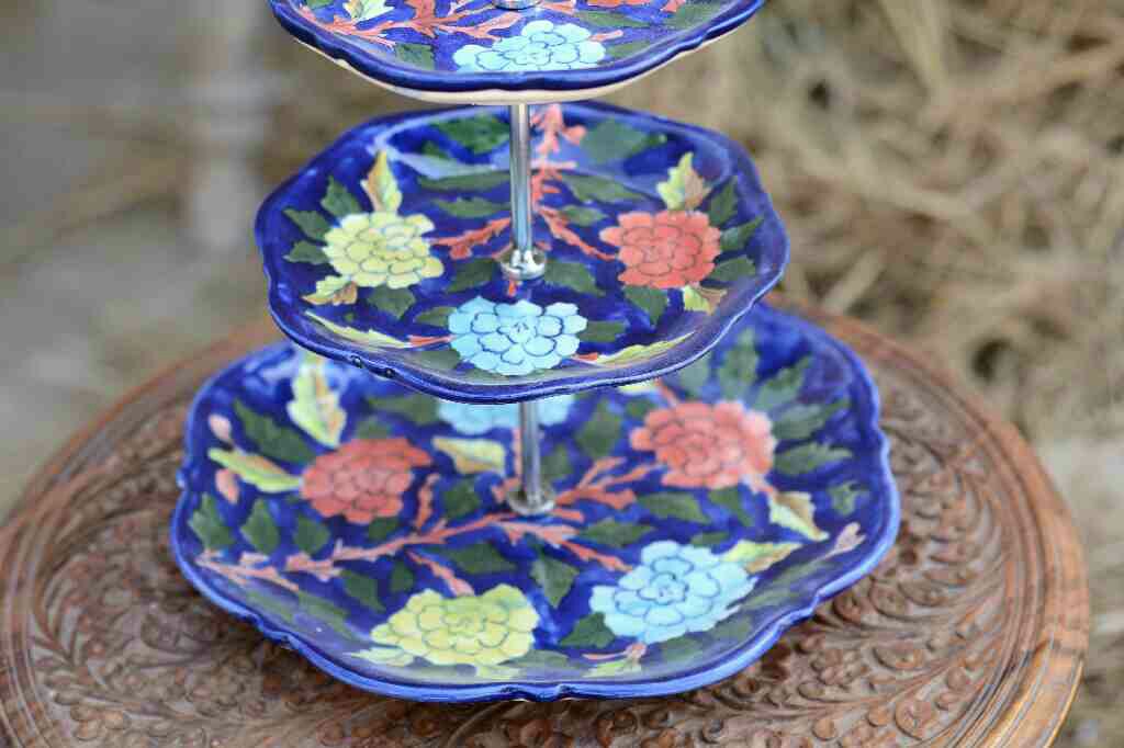 Blue Pottery Cup cake serving tray - Duplicate IMG # 1