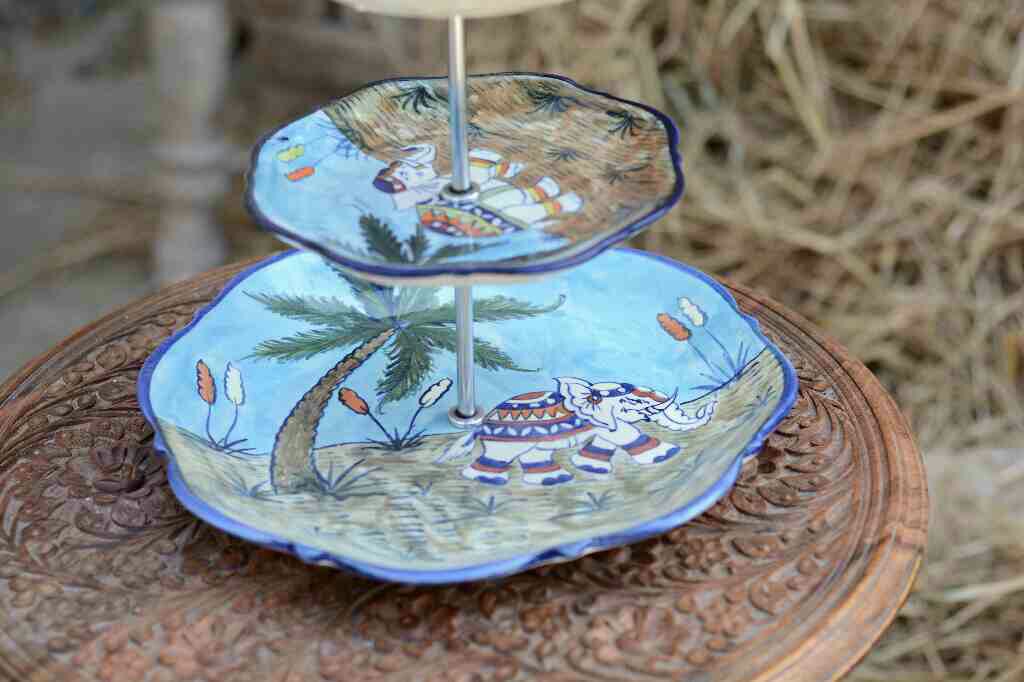 Blue Pottery Cup cake serving tray - Duplicate IMG # 1