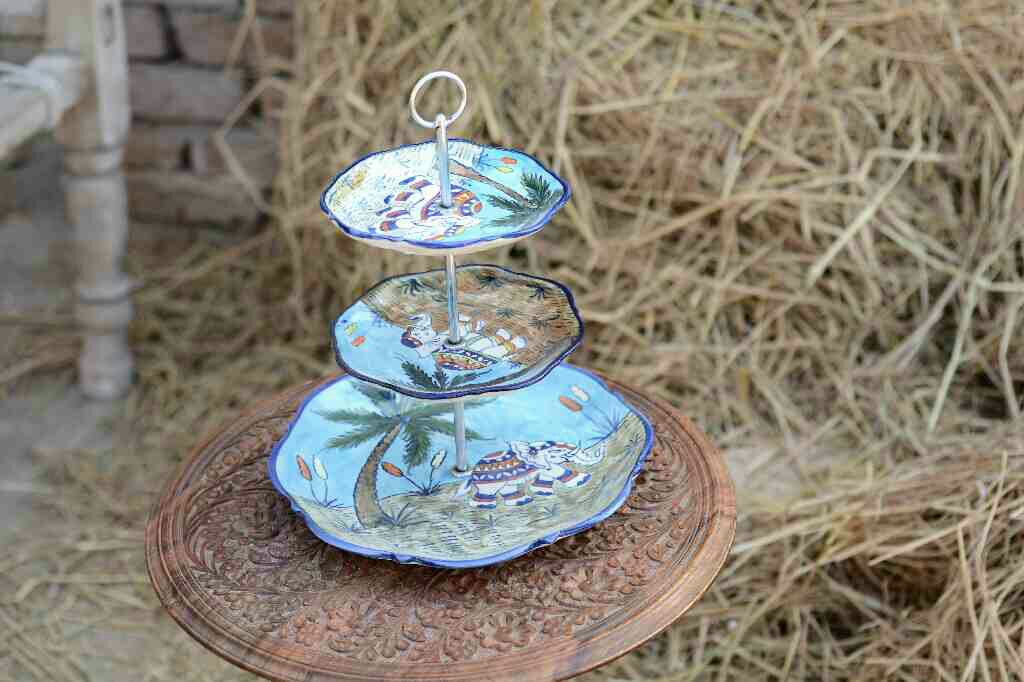 Blue Pottery Cup cake serving tray - Duplicate IMG # 1
