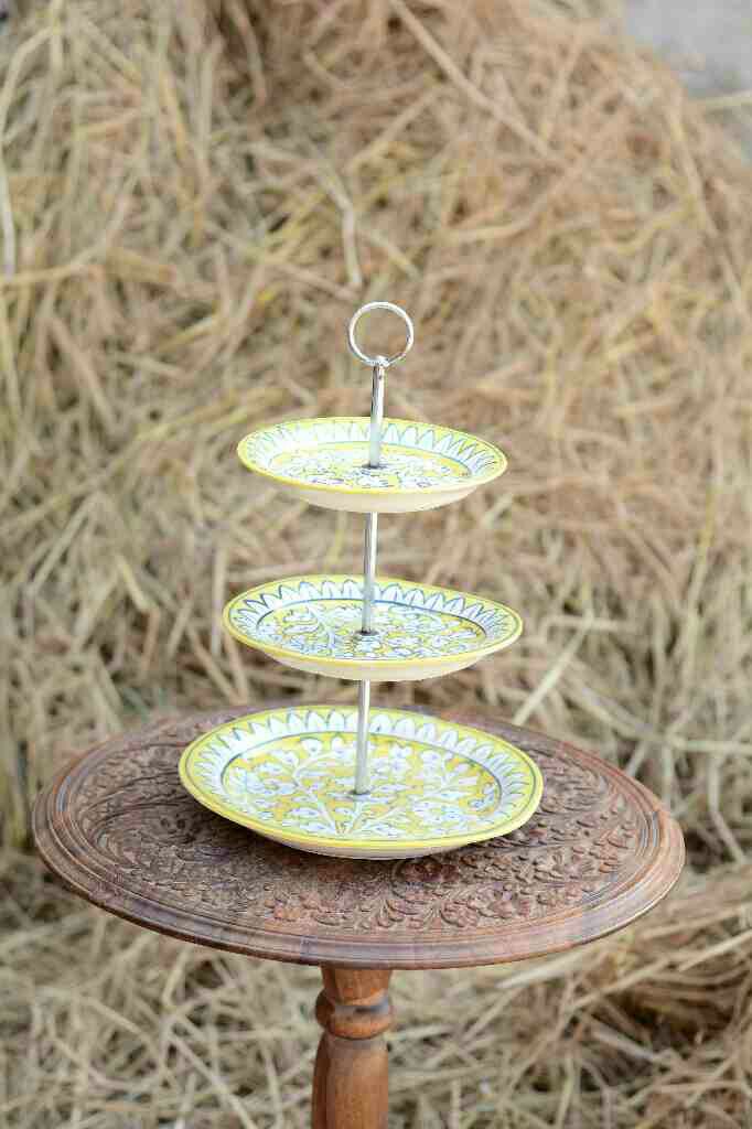 Blue Pottery Cup cake serving tray - Duplicate IMG # 1