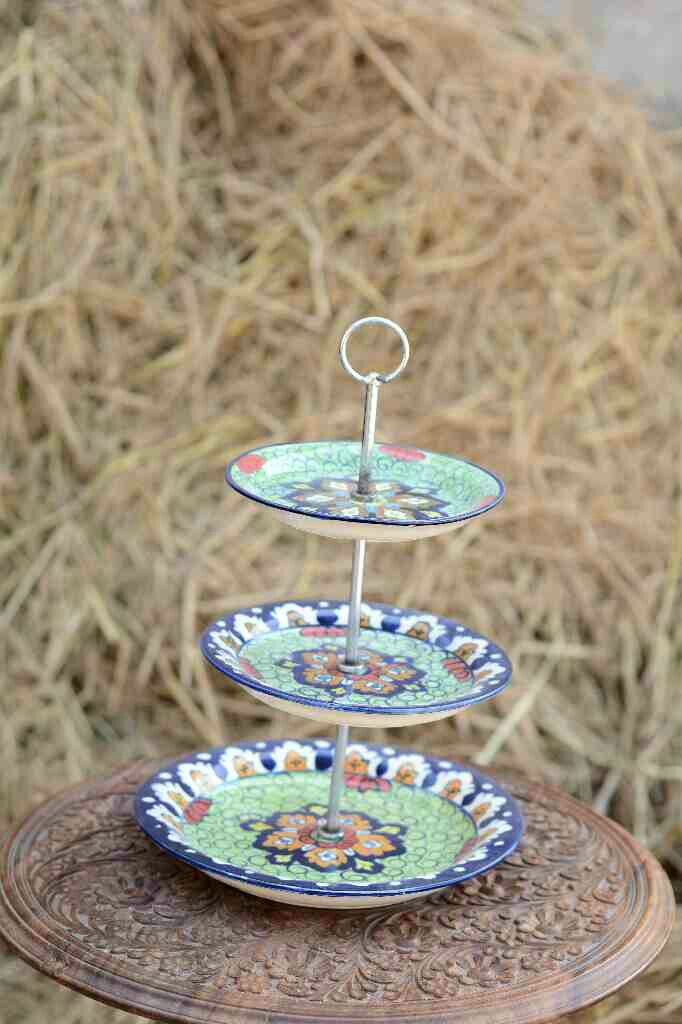 Blue Pottery Cup cake serving tray - Duplicate IMG # 1