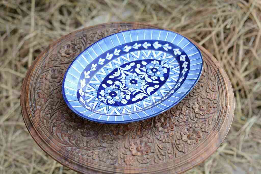 Blue Pottery Oval shape rice tray IMG # 1
