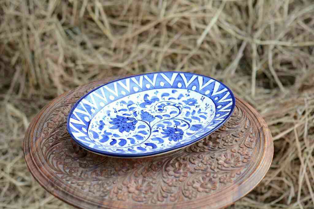 Blue Pottery Oval shape rice tray - Duplicate IMG # 1