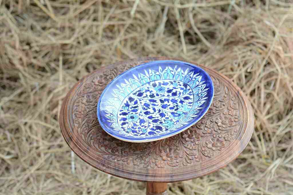 Blue Pottery Oval shape rice tray - Duplicate IMG # 1