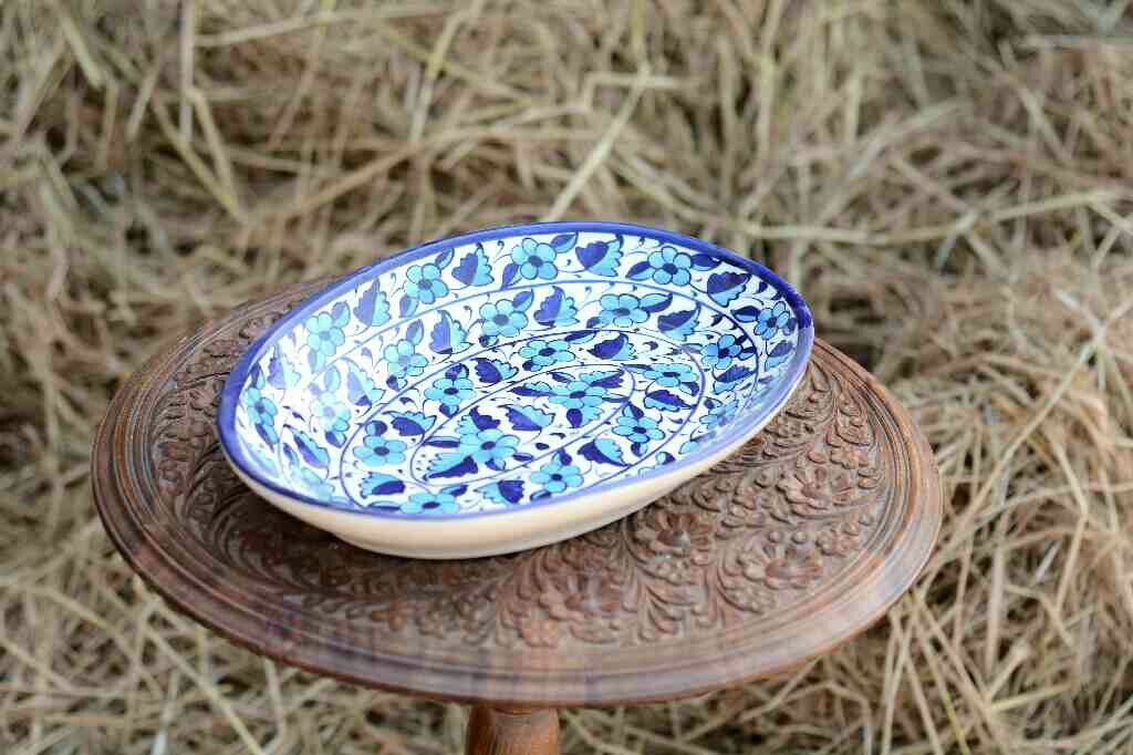 Blue Pottery Oval shape rice tray - Duplicate IMG # 1