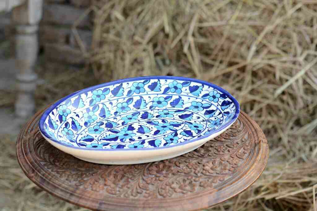 Blue Pottery Oval shape rice tray - Duplicate IMG # 1
