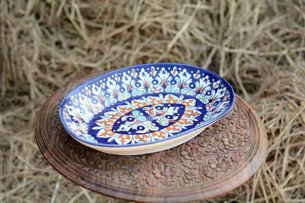 Blue Pottery Oval shape rice tray IMG # 1