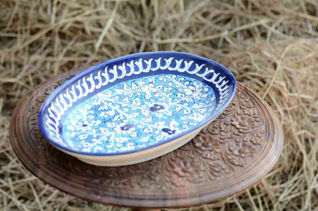 Blue Pottery Oval shape rice tray - Duplicate IMG # 1