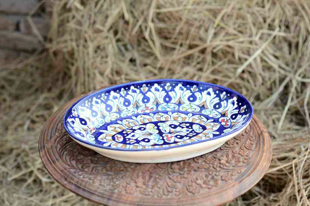 Blue Pottery Oval shape rice tray - Duplicate IMG # 1