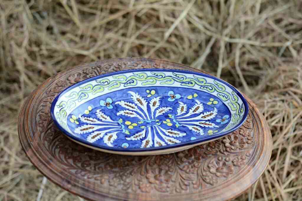 Blue Pottery Oval shape rice tray IMG # 1