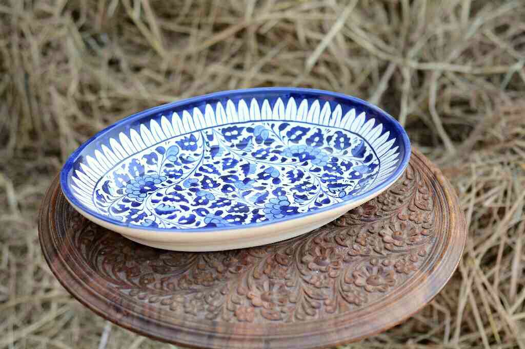 Blue Pottery Oval shape rice tray - Duplicate IMG # 1