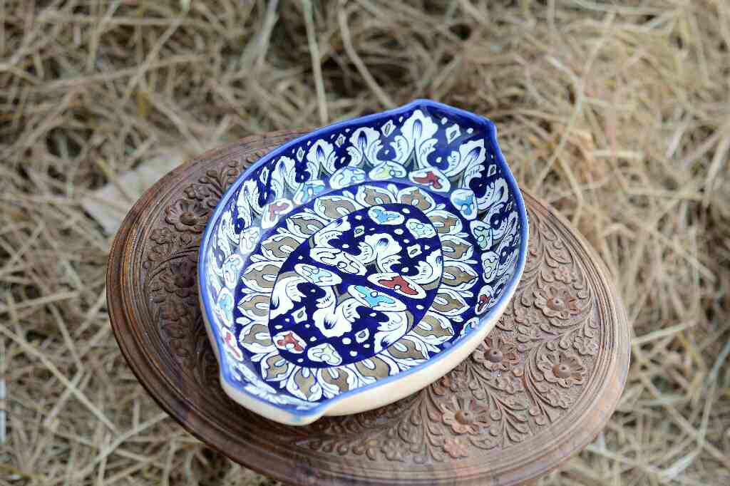 Blue Pottery Oval shape rice tray - Duplicate IMG # 1