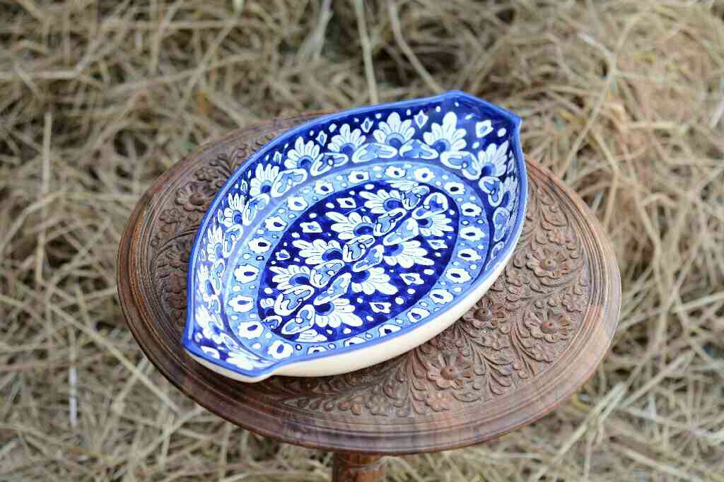 Blue Pottery Oval shape rice tray IMG # 1