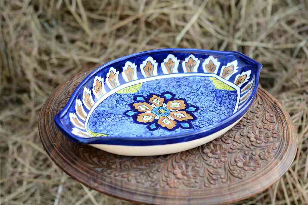 Blue Pottery Oval shape rice tray - Duplicate IMG # 1