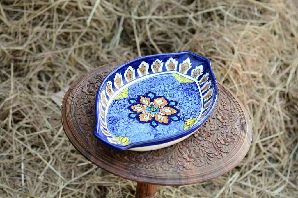 Blue Pottery Oval shape rice tray IMG # 2