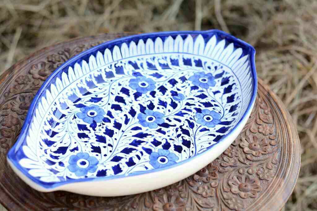 Blue Pottery Oval shape rice tray - Duplicate IMG # 1