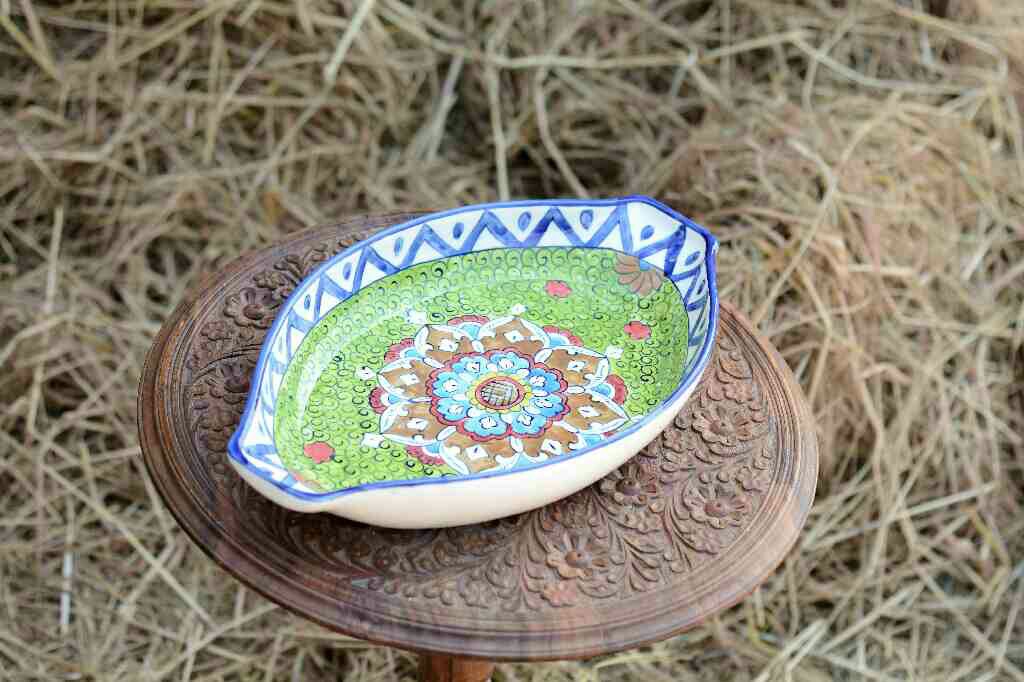 Blue Pottery Oval shape rice tray - Duplicate IMG # 1