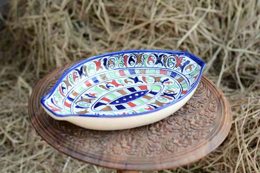 Blue Pottery Oval shape rice tray IMG # 1