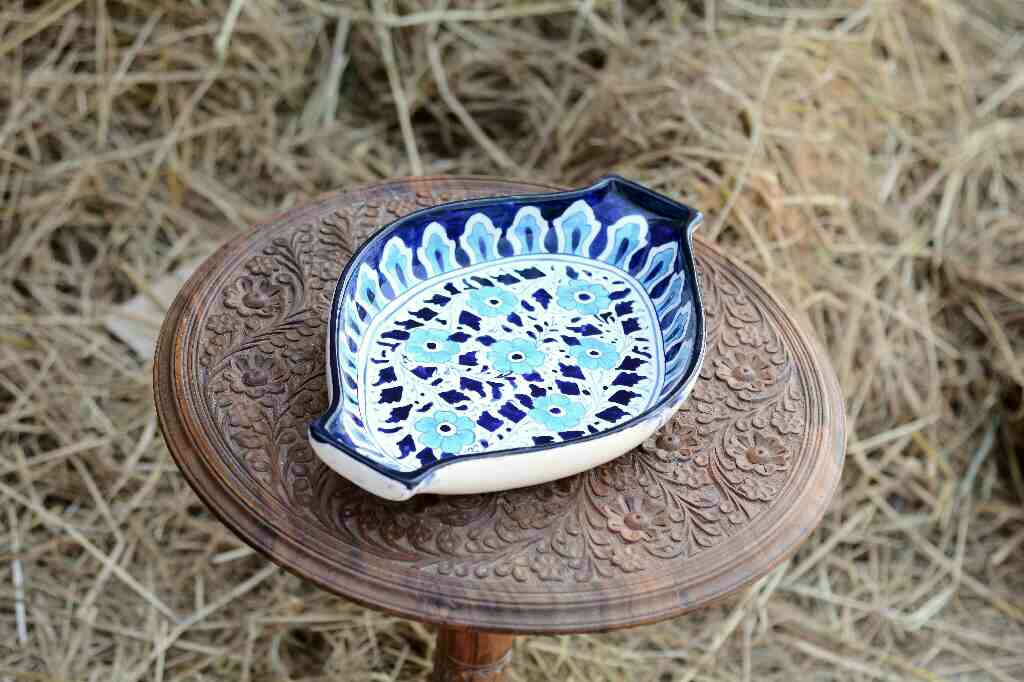 Blue Pottery Oval shape rice tray - Duplicate IMG # 1