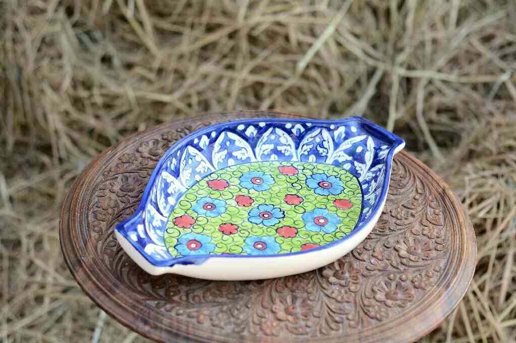 Blue Pottery Oval shape rice tray - Duplicate IMG # 1