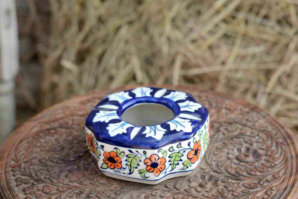 Blue Pottery Square Shaped Ashtray - Duplicate IMG # 1