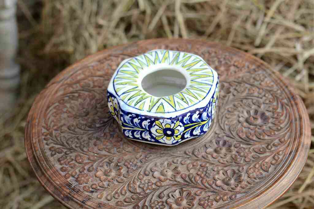 Blue Pottery Octa Shaped Ashtray IMG # 1