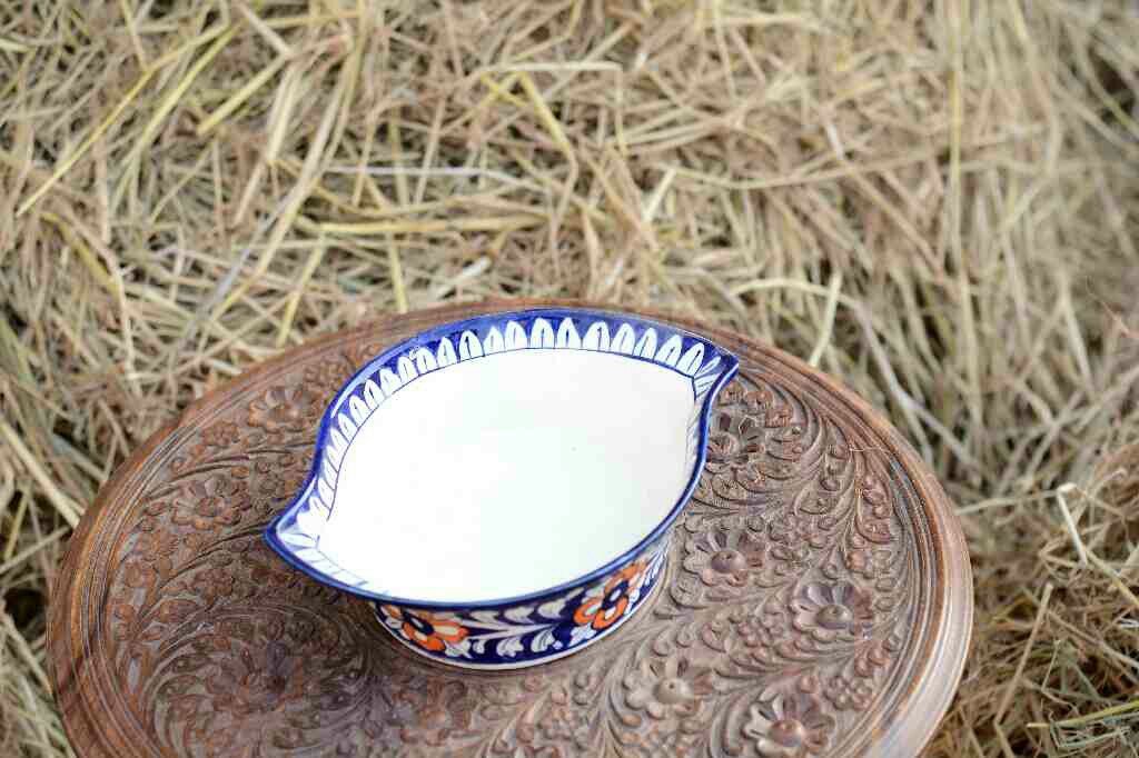 Blue Pottery Leaf Design Serving Bowl - Duplicate IMG # 1