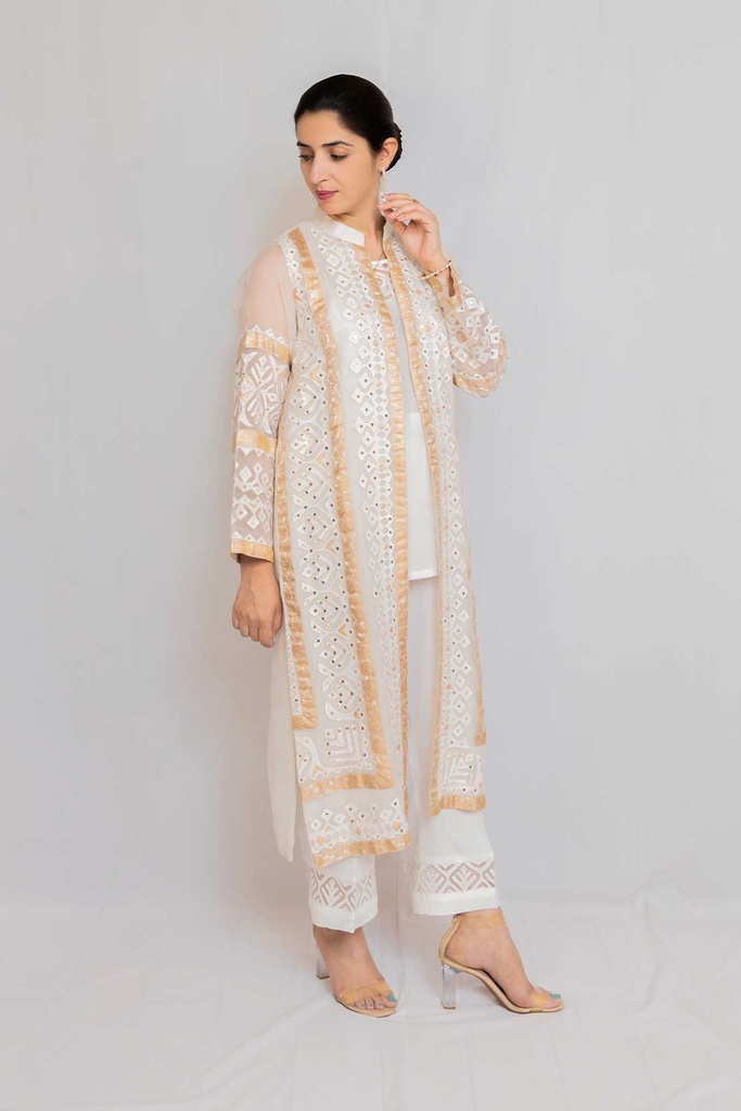 Extra image for White applique and sitara work gaown