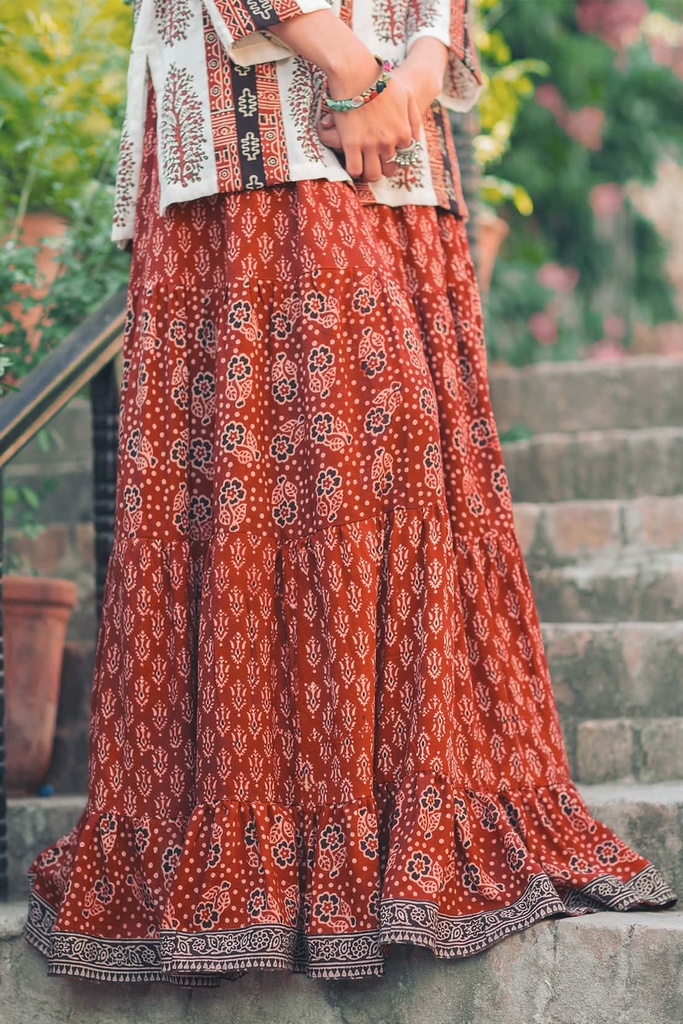 Extra image for Crimson Red Ajrak Skirt