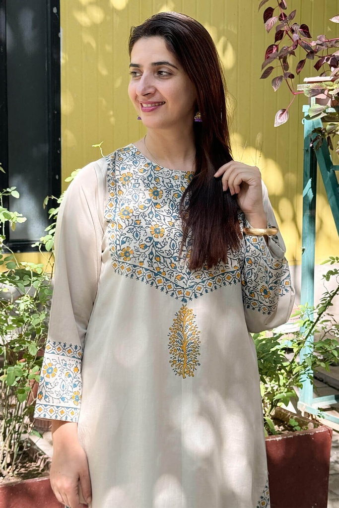 Extra image for BEIGE BLOCK PRINT KURTA