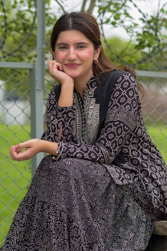 Extra image for Black Embroidered Ajrak Kurti