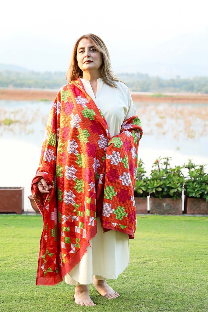 Extra image for Umber - Jisti phulkari shawl