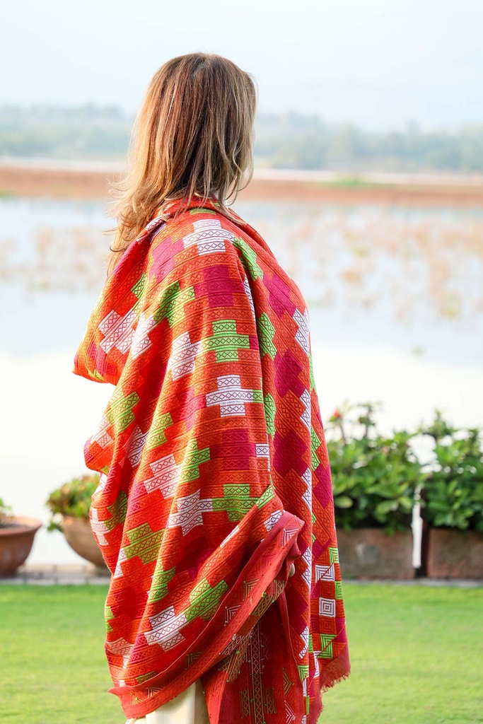 Extra image for Umber - Jisti phulkari shawl