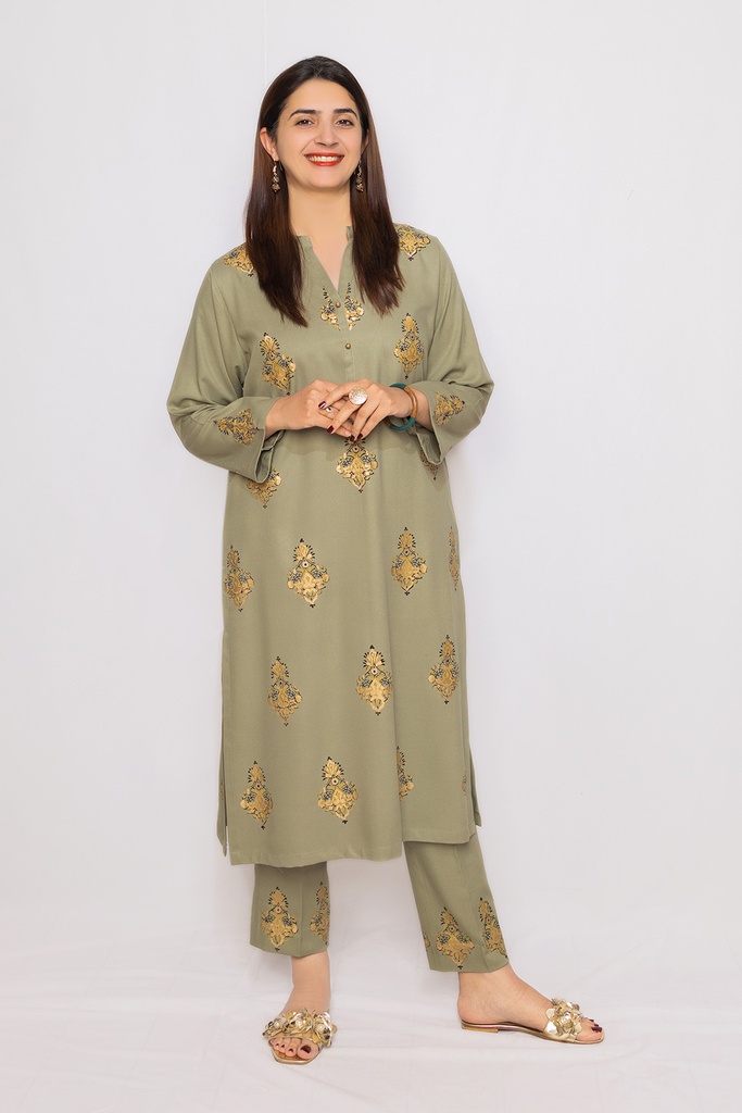 Extra image for Olive And Golden Blockprint Suit